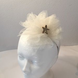 Ivory net puff fascinator laser wood trim